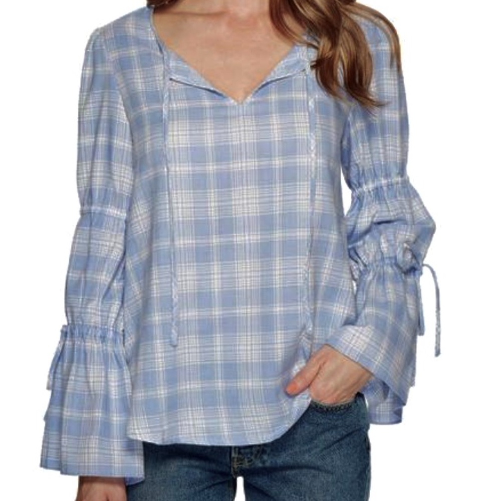 NWOT Sanctuary Light Blue/White Flora Blouse